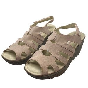 Skechers Blush Pink Wedge Sandals Adjustable Back Strap Size 7.5